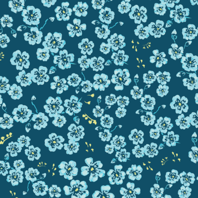 Blue and teal pattern of falling blossoms