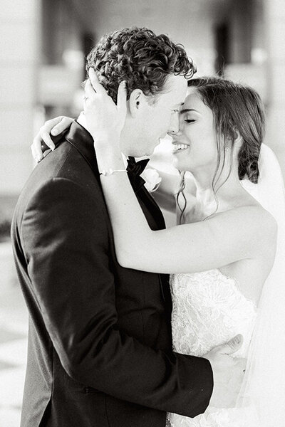 Black and white bride and groom portraits at Dallas Wedding at Hotel Crescent Court