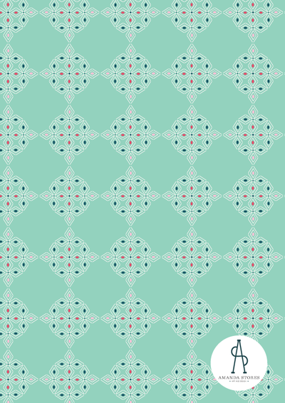 Amanda Stores- Fabric Designer of Peachtree Corners, GA- Moroccan geometric pattern with light green background