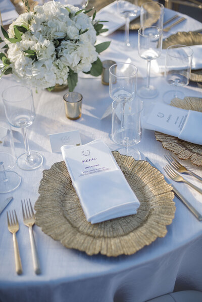menu at elegant wedding table