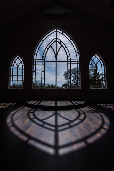 The Chapel windows at the HighPointe Estate wedding venue in Liberty Hill, Texas.