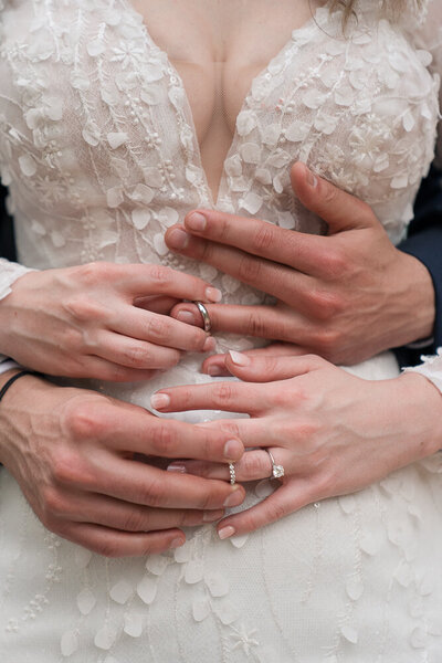 hands showing wedding rings close up