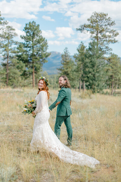 Colorado Mountain Ranch Wedding 1st Look with Out of State Couple
