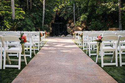 Wedding Ceremony setup at the Arbor Terrace at Grand Tradition Estate and Gardens in San Diego.