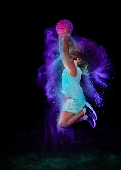 Elevate Your Senior Portrait with Ashlie Steinau Photography in Wallingford, CT. Experience the Essence of Strength and Grace in our Powder Portrait Basketball Session for Girls.