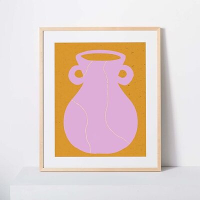 framed image of a pink vase  on an orange background