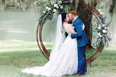 Summer wedding photography, Red Gate Farms, Bride & Grooms first kiss