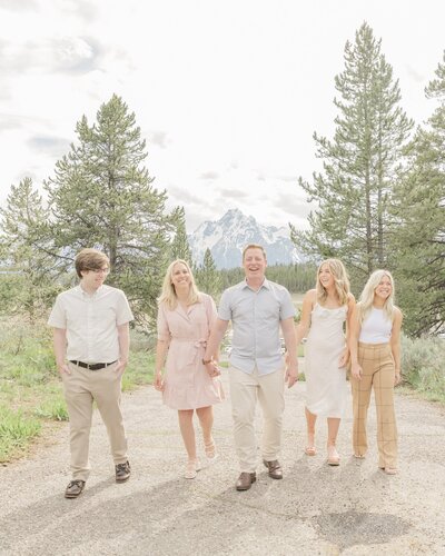 Family walking in Tetons for Costco 