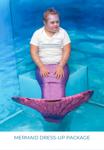 Mermaid makeover dress up package with purple finfun mermaid tail and bowfish studios tshirt