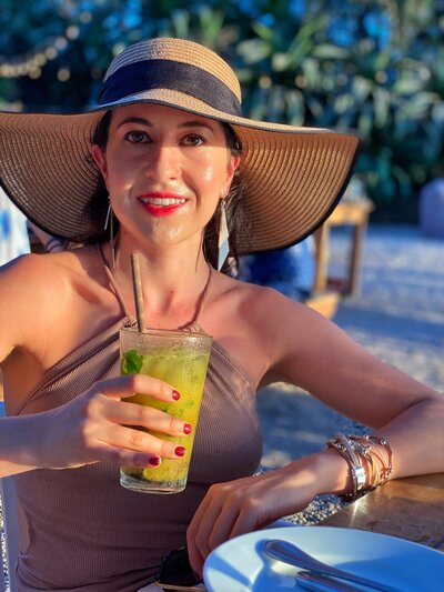 Life coach Ana-Maria Georgieva drinking a green drink