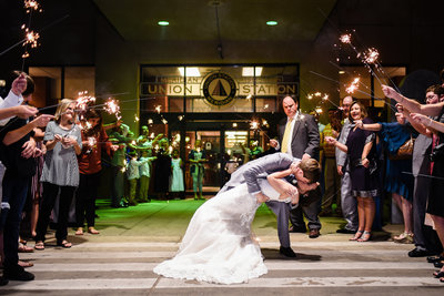 Sparkler exit from Union Station Meridian MS Wedding