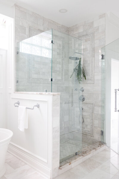 Design and installed marble tile in this gorgeous Longwood home