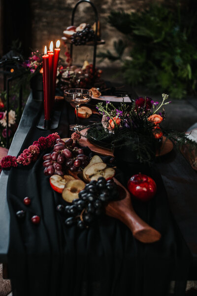 Dark and moody table setting in North Church Venue, Muncie, IN