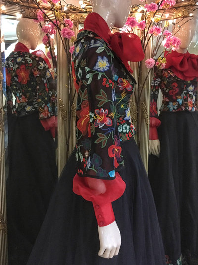 Mariachi-embroidered-flower-dramatic-evening-dress-JoanneFlemingDesign-6
