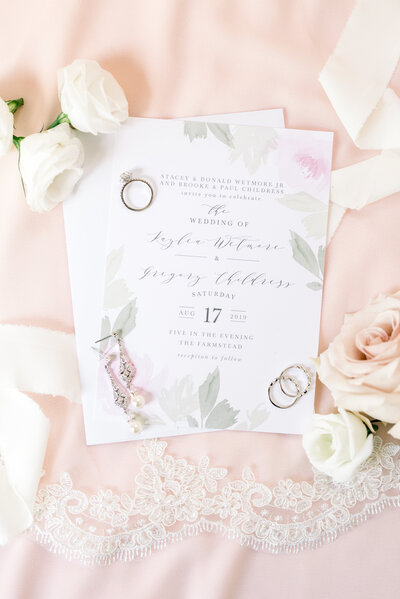 Floral and blush wedding invitations and details