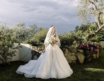 Bride wearing elegant wedding dress
