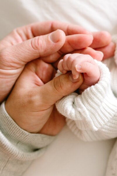 Caring photo of father's, mother's, and newborn's hands