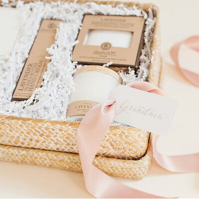 White gift tag with pink calligraphy