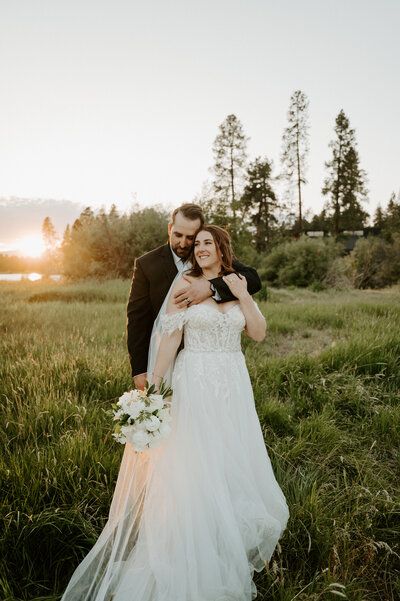Bride and Groom during their wedding portrait at Black Butte Ranch