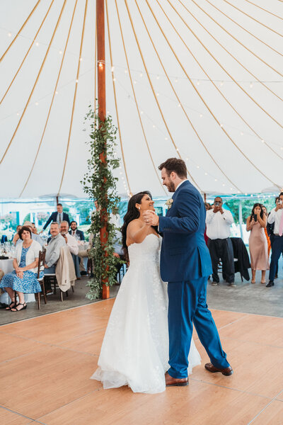 Couple dancing together on their wedding day at Connemarra House in Topsfield, MA (New England)