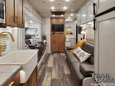 Luxury horse trailer living room area