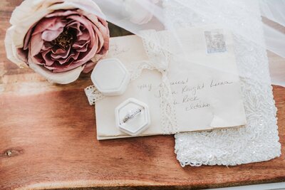 Lake Tahoe wedding photographer captures elegant wedding invitations for Lake Tahoe wedding