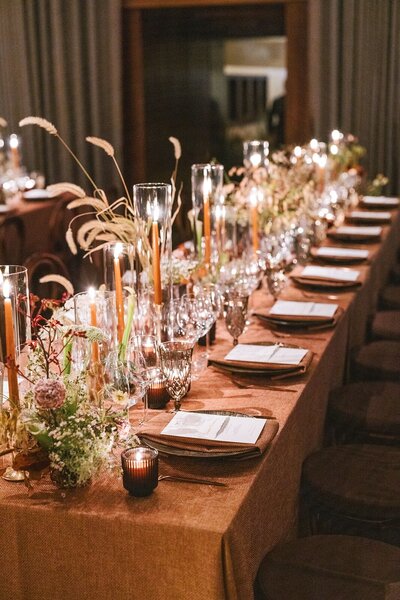Autumn inspired tablescape setup with florals
