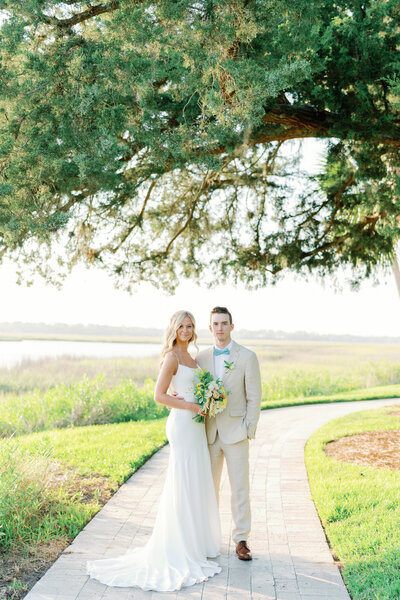 Bride and groom at the cloister sea island wedding