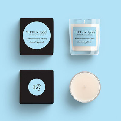Tiffani Blue Candle Packaging by The Brand Advisory