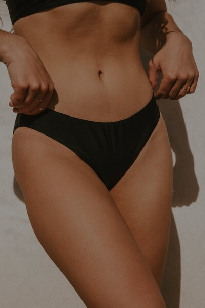 black low rise bikini bottoms