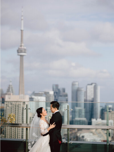 Bride and Groom on Hotel Roof