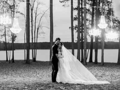 Mal & Dansby wedding portrait by the lake at Ritz Carlton Lake Oconee