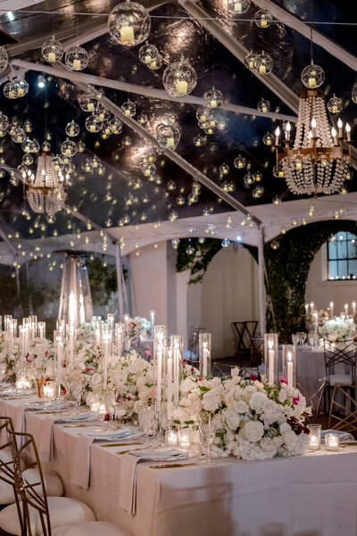 Elyse Jennings Weddings il mercato seated dinner with a thousand hanging candles and elegance