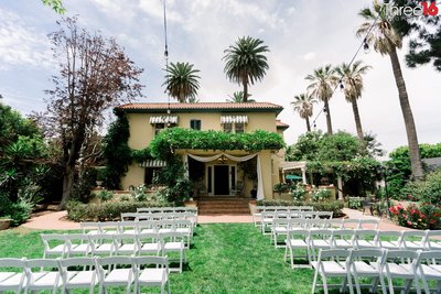 Front view of ceremony setup at The French Estate wedding venue in Orange, CA
