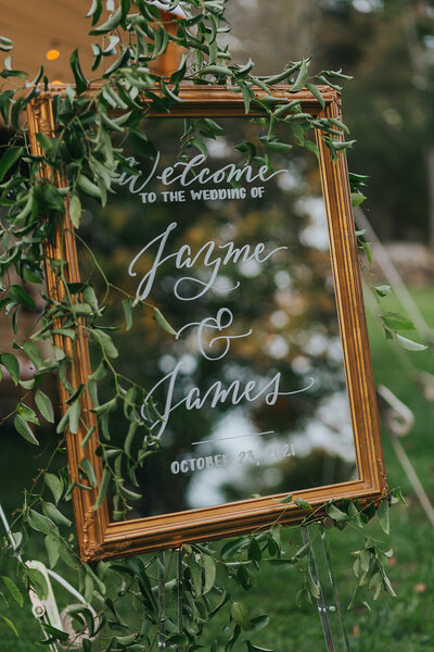 Gold wedding welcome mirror sign