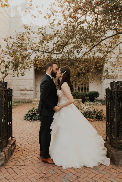 Bride and Groom kissing at Providence Intimate Wedding