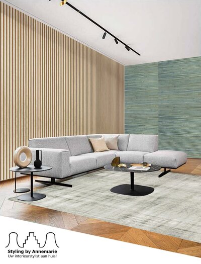 3D render voor woonkamer met behang in Leeuwarden door Styling by Annemarie