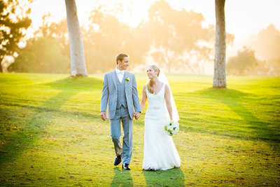 Sunset light glowing for this wedding couple at Lomas Santa Fe Country Club in San diego