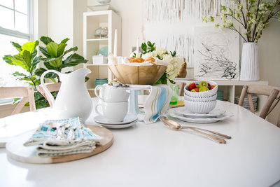 Tablescape in white and bright dining room