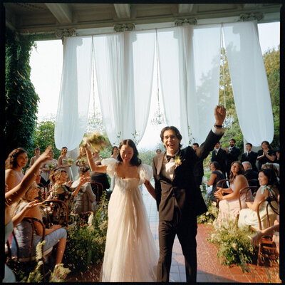 medium format film photo of wedding couple married at Hycroft Manor Vancouver