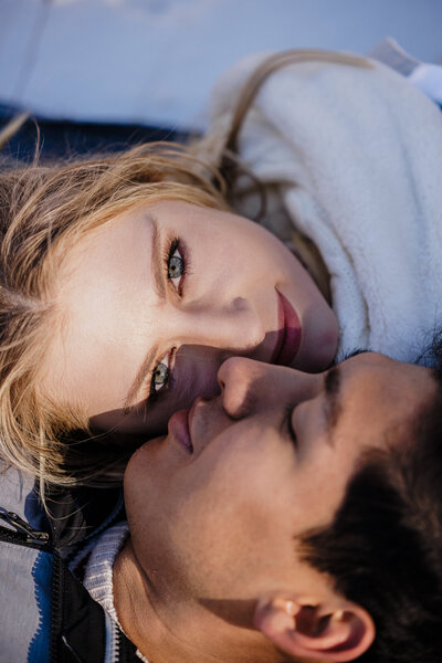 close up image of man and womans face during colorado engagement photos.