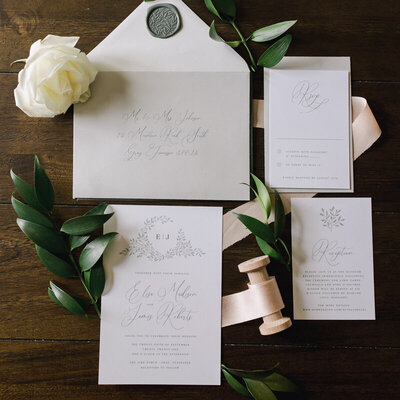 fine art wedding invitations with botanical artwork