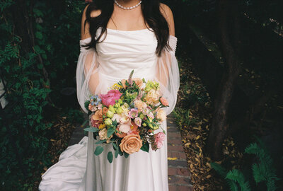 film photography of bride on wedding day