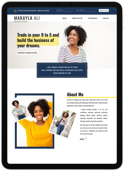 Website on ipad for a business coach