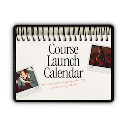 Course Launch Calendar Google Doc template Product mockup for Course Launch Calendar, a 10-week editable Google Doc mapping every step from idea to open cart for course creators