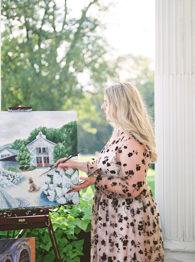 Live wedding painter Brittany Branson captures a painting at Historic Oatlands in Leesburg Virginia