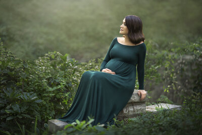 Beautiful maternity portrait pregnancy enchanted garden fine art outdoor portrait