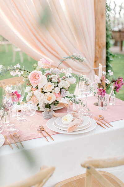 wedding reception table decorated with flowers