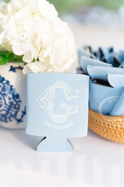 Custom koozies with bride and groom first name letters