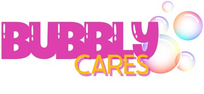pink and yellow logo that read bubbly cares